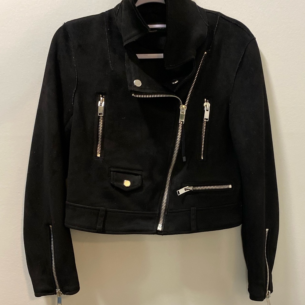 Zara Outerwear Black Suede Moto Biker Jacket